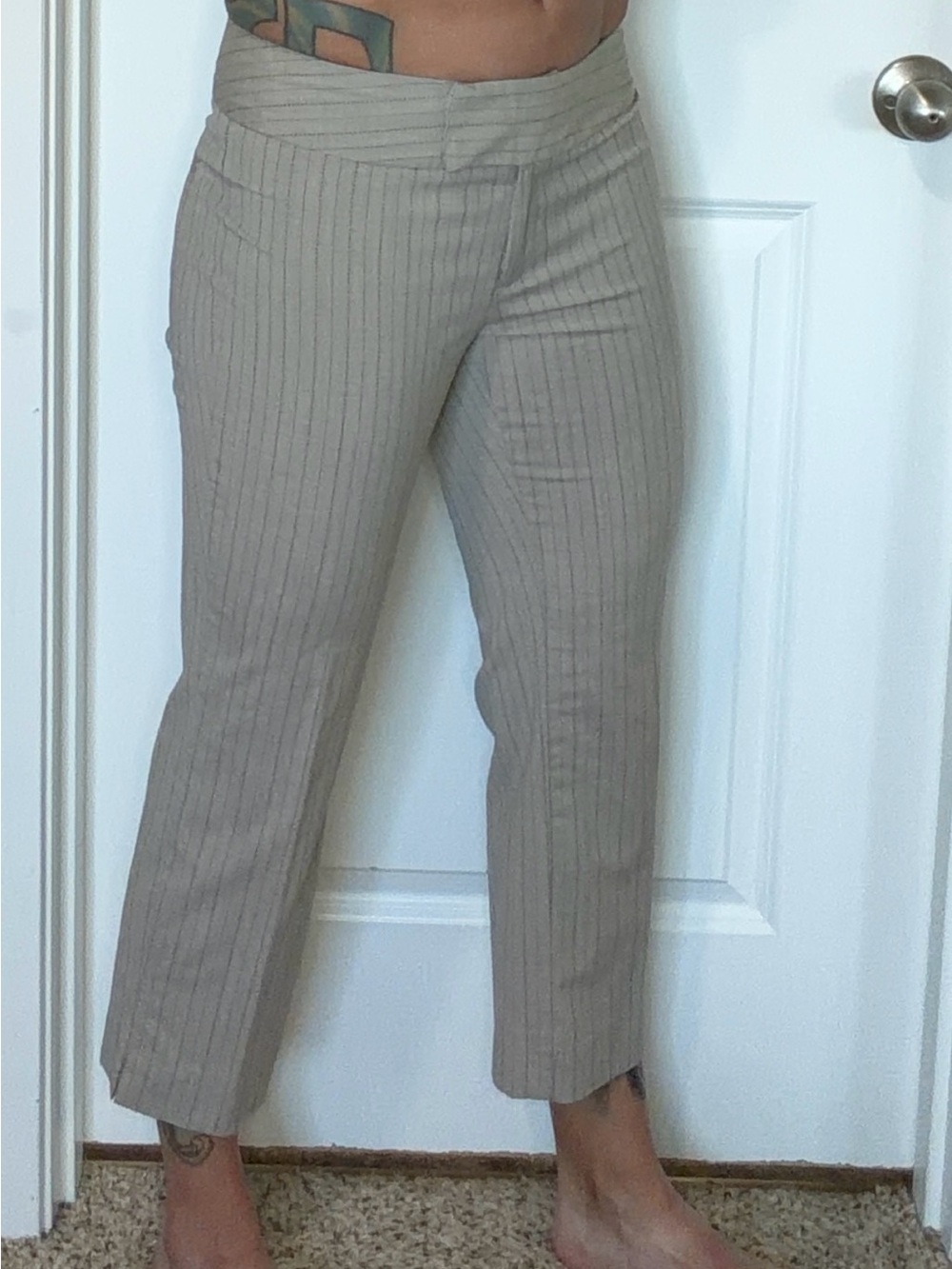 Old Navy Taupe Pinstripe Cropped Dress Pants